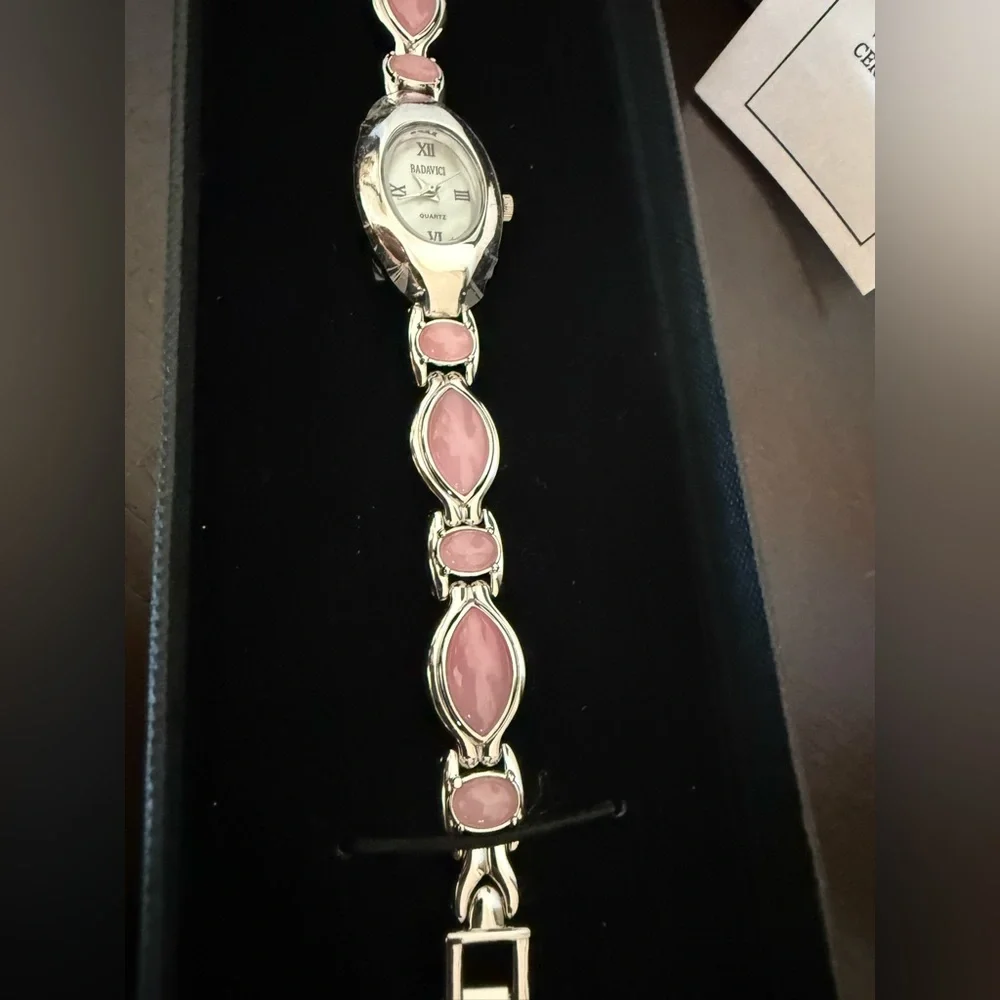 BADAVICI New Quartz Watch Original Box stainless steel Pink‎ Cabochons Links
